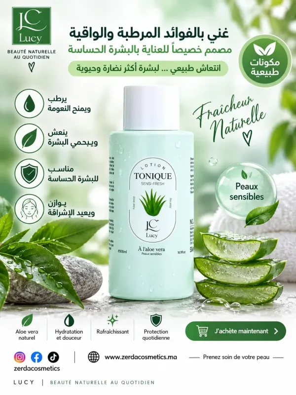 بخلاصة الألوفيرا À l'aloe vera منعش للبشرة (Lotion Tonique)